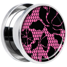 Load image into Gallery viewer, Pink Floral Lace Steel Screw Fit Plug Set 5/8
