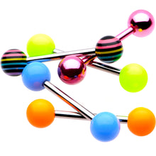 Load image into Gallery viewer, 14G 9/16 Rainbow Funky Fun Barbell Tongue Ring Pack Set of 5