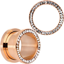 Load image into Gallery viewer, Clear CZ Gem Rose Gold PVD Bling Screw Fit Tunnel Plug Set 3mm to 16mm