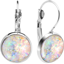 Load image into Gallery viewer, Handcrafted White Faux Opal Splash Leverback Earrings