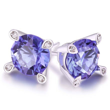 Load image into Gallery viewer, Lab Created Tanzanite Stud Earring in 18K White Gold Plating