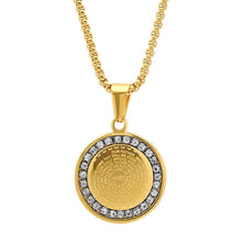 Load image into Gallery viewer, Ladies' 18K Gold Plated Stainless Steel Our Father Prayer Round Pendant with Simulated Diamonds