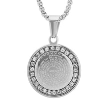 Load image into Gallery viewer, Ladies' 18K Gold Plated Stainless Steel Our Father Prayer Round Pendant with Simulated Diamonds