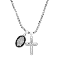Load image into Gallery viewer, Ladies 18k White Gold/Gold Plated Brass & Black Enamel Our Lady of Guadalupe and Simulated Diamond Cross Pendant Charms