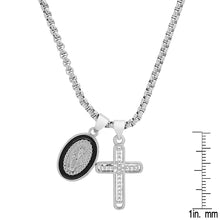 Load image into Gallery viewer, Ladies 18k White Gold/Gold Plated Brass & Black Enamel Our Lady of Guadalupe and Simulated Diamond Cross Pendant Charms