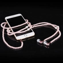 Load image into Gallery viewer, Ladies Luxury Pearl Necklace Pink Earphones With Mic Excellent Sound Quality Stereo Earphones For Everyday Use