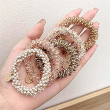 Load image into Gallery viewer, Ladies Pearl Multicolor Beads Hair Tie Elastic Hair Rope Simple Metal Sheets Scrunchies Ponytail Holders Hair Accessories for Women and Girls