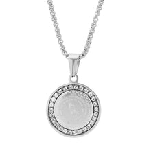 Load image into Gallery viewer, Ladies Stainless Steel Serenity Prayer Round Pendant with Simulated Diamonds