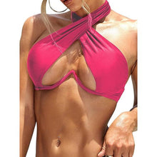 Load image into Gallery viewer, Ladies Summer Solid Color Swimsuit Female Detachable Shoulder Strap Halter Bikini Women's Bikini Swimsuits One Piece Bathing Suits Tie Knot Cutout Swimwear with Crisscross Design