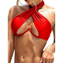 Load image into Gallery viewer, Ladies Summer Solid Color Swimsuit Female Detachable Shoulder Strap Halter Bikini Women's Bikini Swimsuits One Piece Bathing Suits Tie Knot Cutout Swimwear with Crisscross Design