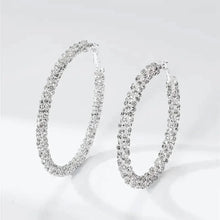 Load image into Gallery viewer, Large Full Rhinestone Silver Hoop Earrings