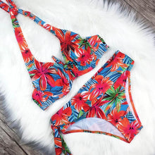 Load image into Gallery viewer, Large Size Swimsuit Women High Waist Bikini Swimwear Women High Waisted Bikini Set Two Piece Swimsuits Tummy Control Bathing Suits With Shorts Push Up Swim Wear Female Bandage Bikini Set Bathing Suit Women