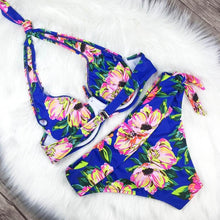 Load image into Gallery viewer, Large Size Swimsuit Women High Waist Bikini Swimwear Women High Waisted Bikini Set Two Piece Swimsuits Tummy Control Bathing Suits With Shorts Push Up Swim Wear Female Bandage Bikini Set Bathing Suit Women