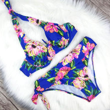 Load image into Gallery viewer, Large Size Swimsuit Women High Waist Bikini Swimwear Women High Waisted Bikini Set Two Piece Swimsuits Tummy Control Bathing Suits With Shorts Push Up Swim Wear Female Bandage Bikini Set Bathing Suit Women