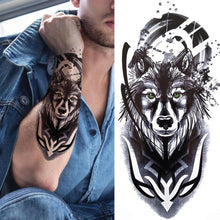 Load image into Gallery viewer, Large Wolf Tiger Black Tattoo Sticker Evil Death Temporary Tattoo Waterproof Big Tattoo Stickers For Mens Womens