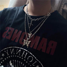 Load image into Gallery viewer, Layered Butterfly Cross Angel Pendant Necklace