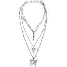 Load image into Gallery viewer, Layered Butterfly Cross Angel Pendant Necklace
