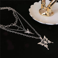 Load image into Gallery viewer, Layered Butterfly Cross Angel Pendant Necklace