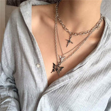 Load image into Gallery viewer, Layered Butterfly Cross Angel Pendant Necklace