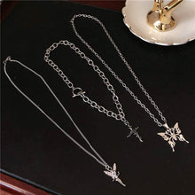 Load image into Gallery viewer, Layered Butterfly Cross Angel Pendant Necklace