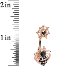 Load image into Gallery viewer, Black Gem Rose Gold Anodized Spider and Web Double Mount Belly Ring