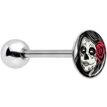 Load image into Gallery viewer, Katrina Sugar Skull with Rose Flower Barbell Tongue Ring