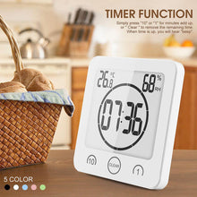 Load image into Gallery viewer, LCD Screen Waterproof Digital Bathroom Digital Bathroom Shower Kitchen Clock Timer with Alarm Waterproof for Water Splashes Visual Countdown Timer Time Management Wall Clock Temperature Humidity Countdown Time Function Wash Shower Hanging Clocks Timer
