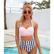 Load image into Gallery viewer, Leaf Floral Bikini Set Women Backless High-Waist Two Pieces Swimwear Beach Bathing Suits Swimsuits Women's Ruffle Bandage Bikini High Waist Bottoms Two Piece Swimsuits