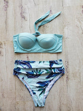 Load image into Gallery viewer, Leaf Floral Bikini Set Women Backless High-Waist Two Pieces Swimwear Beach Bathing Suits Swimsuits Women's Ruffle Bandage Bikini High Waist Bottoms Two Piece Swimsuits