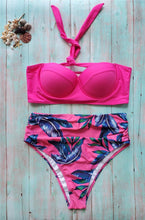 Load image into Gallery viewer, Leaf Floral Bikini Set Women Backless High-Waist Two Pieces Swimwear Beach Bathing Suits Swimsuits Women's Ruffle Bandage Bikini High Waist Bottoms Two Piece Swimsuits