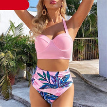 Load image into Gallery viewer, Leaf Floral Bikini Set Women Backless High-Waist Two Pieces Swimwear Beach Bathing Suits Swimsuits Women's Ruffle Bandage Bikini High Waist Bottoms Two Piece Swimsuits