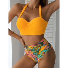 Load image into Gallery viewer, Leaf Floral Bikini Set Women Backless High-Waist Two Pieces Swimwear Beach Bathing Suits Swimsuits Women's Ruffle Bandage Bikini High Waist Bottoms Two Piece Swimsuits