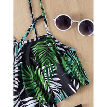 Load image into Gallery viewer, Leaf Print Hanky Hem High Waisted Bikini Swimsuit