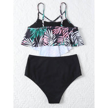 Load image into Gallery viewer, Leaf Print Hanky Hem High Waisted Bikini Swimsuit