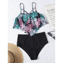 Load image into Gallery viewer, Leaf Print Hanky Hem High Waisted Bikini Swimsuit