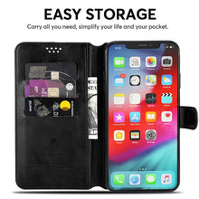 Load image into Gallery viewer, Leather Black Flip Case for iPhone XS Max X XR 12 Mini 11 Pro 7 8 Wallet Stand Cover Flip Wallet Leather Case with Secure Buckle Closing Lock and Bracket Function