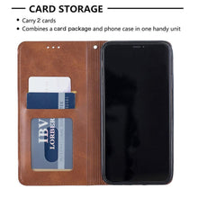 Load image into Gallery viewer, Leather Case For iPhone 11 12 13 14 Pro Max Mini XR XS Max X Flip Case Cover For iPhone SE Brown Leather Flip Case with Invisible Magnet and Card Slot Protective Case