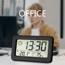 Load image into Gallery viewer, LED Digital Clock Digital Alarm Clock Battery Operated Small Desk Clocks with Smart Night Light Date Indoor Temperature LCD Electronic Clock for Bedroom Electronic Digital Screen Desktop Clock for Home Office Backlight Snooze Desk Clocks