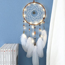 Load image into Gallery viewer, LED Dream Catcher Lamp Flying Wind Chimes Lighting Dream-catcher Handmade Ornaments Traditional Gifts Feather Pendant Romantic Creative Wall Hanging Home Wall Decoration Ornament Craft Native American Style
