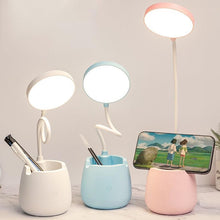 Load image into Gallery viewer, LED Table Lamp With Pen Holder Touch Dimmable Flexo Desk Lamp USB Rechargeable Eye Protection Bedside Learning Reading Lamp Decorative Table Lamp Cute Study Lamps for Bedroom Décor