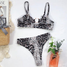 Load image into Gallery viewer, Leopard Bikinis Bikini Swimming Women's Bathing Suits Push Up Swimsuit Women's Padded Underwire Bikini Wire Push Up Bathing Suit Leopard Printed High Cut Vintage Swimsuit