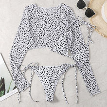 Load image into Gallery viewer, Leopard Print 3 Piece Set Long Sleeves Swimsuit 3 Piece Swimsuit Set Halter High Waist Bathing Suit With Long Sleeve Swimwear Cover Up Women's Swimming Bikini Low Waist Swimwear Women Bathing Suit