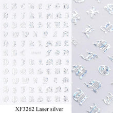 Load image into Gallery viewer, Letter 3D Decals Nail Art Stickers English Old Font Black Number Tattoo Nails Design Water Sliders Manicure Decoration 3D Nail Supplies Holographic Old English Character Nail Self-Adhesive Sticker English Font Design Manicure Decorations Accessories