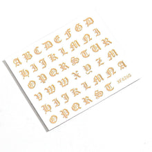 Load image into Gallery viewer, Letter 3D Decals Nail Art Stickers English Old Font Black Number Tattoo Nails Design Water Sliders Manicure Decoration 3D Nail Supplies Holographic Old English Character Nail Self-Adhesive Sticker English Font Design Manicure Decorations Accessories
