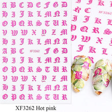 Load image into Gallery viewer, Letter 3D Decals Nail Art Stickers English Old Font Black Number Tattoo Nails Design Water Sliders Manicure Decoration 3D Nail Supplies Holographic Old English Character Nail Self-Adhesive Sticker English Font Design Manicure Decorations Accessories