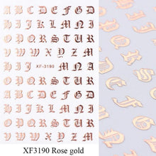 Load image into Gallery viewer, Letter 3D Decals Nail Art Stickers English Old Font Black Number Tattoo Nails Design Water Sliders Manicure Decoration 3D Nail Supplies Holographic Old English Character Nail Self-Adhesive Sticker English Font Design Manicure Decorations Accessories