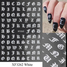 Load image into Gallery viewer, Letter 3D Decals Nail Art Stickers English Old Font Black Number Tattoo Nails Design Water Sliders Manicure Decoration 3D Nail Supplies Holographic Old English Character Nail Self-Adhesive Sticker English Font Design Manicure Decorations Accessories