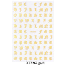 Load image into Gallery viewer, Letter 3D Decals Nail Art Stickers English Old Font Black Number Tattoo Nails Design Water Sliders Manicure Decoration 3D Nail Supplies Holographic Old English Character Nail Self-Adhesive Sticker English Font Design Manicure Decorations Accessories