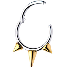 Load image into Gallery viewer, 16G 3/8 Gold Tone Spike Punk Hinged Segment Ring