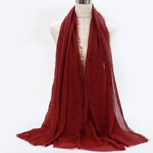 Load image into Gallery viewer, Light Soft Fashion Solid Scarf Crinkle Cotton Linen Wrap Shawl Hijab Muslim Woman Shawls Turban Islamic Clothing Head Wrap For Women